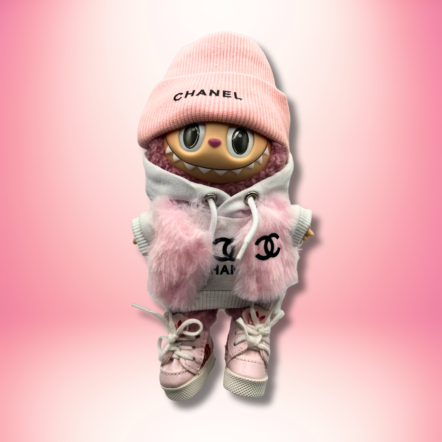 Chanel Pink Teddy Hoodie Streetwear Set